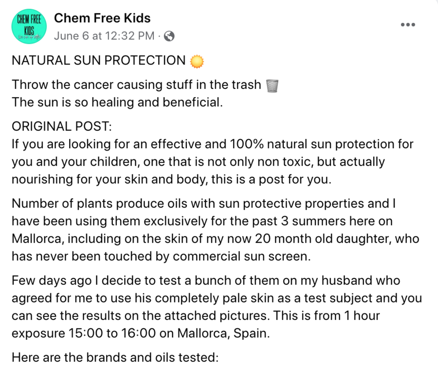 Fact Check Plant Oils Do NOT Provide Effective Natural Sun Protection AND Sunscreen Does NOT